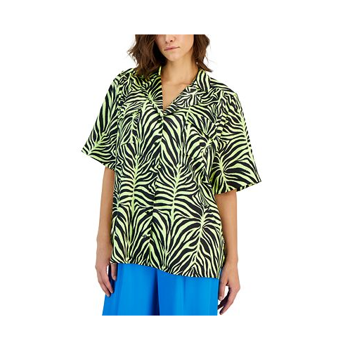 HUGO Womens Zebra-Print Short-Sleeve Button-Down Shirt