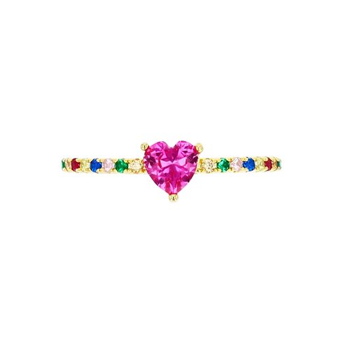Macys Lab-Grown Multi-Gemstone (1-1/4 ct. t.w.) & Cubic Zirconia Heart Ring in 14k Gold-Plated Sterling Silver