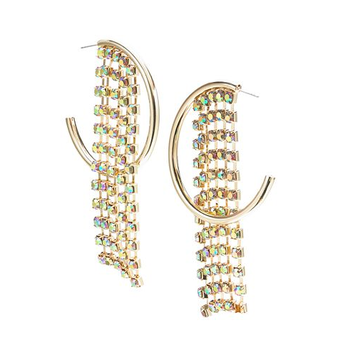 I.N.C. International Concepts Silver-Tone Color Crystal Fringe C-Hoop Earrings