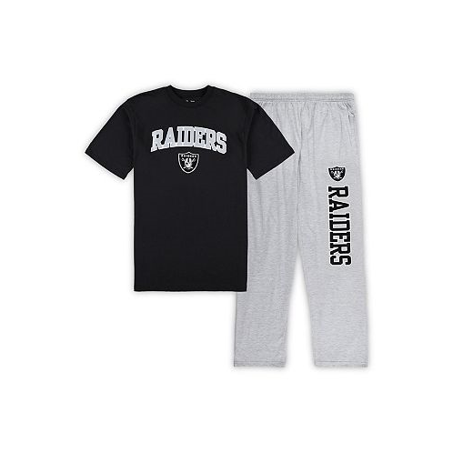 Concepts Sport Mens Black Heather Gray Las Vegas Raiders Big and Tall T-shirt and Pajama Pants Sleep Set