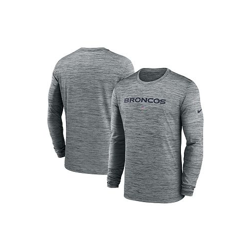 Nike Mens Gray Denver Broncos Sideline Team Velocity Performance Long Sleeve T-shirt