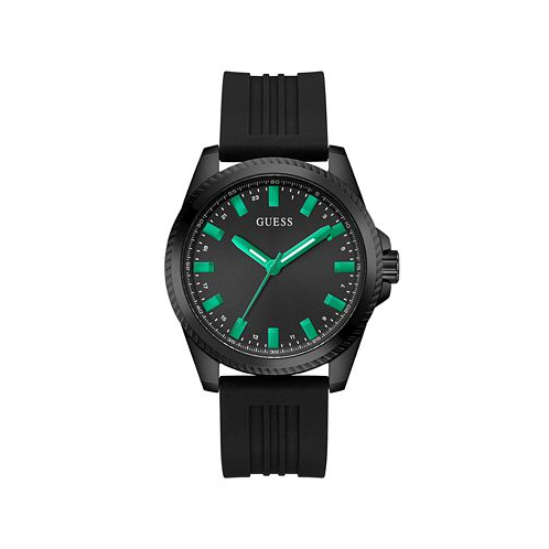 GUESS Mens Analog Black Silicone Watch 44mm