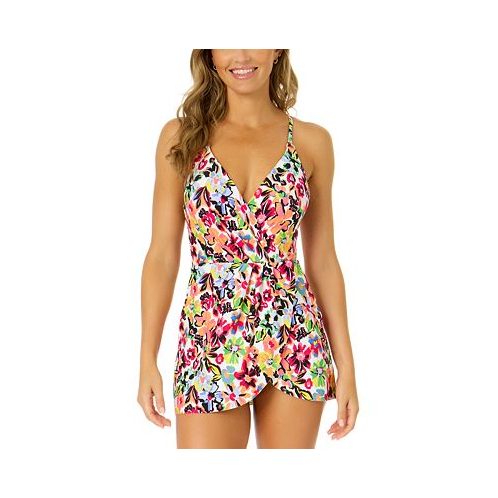 Anne Cole Womens Printed Surplice Skirted One-Piece Swimsuit