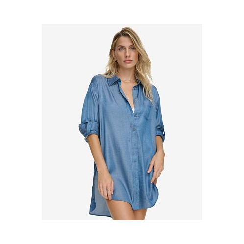 Calvin Klein Womens Beach Button-Up Shirt Cover-Up