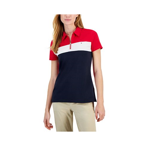 Tommy Hilfiger Womens Colorblocked Zip Polo Shirt