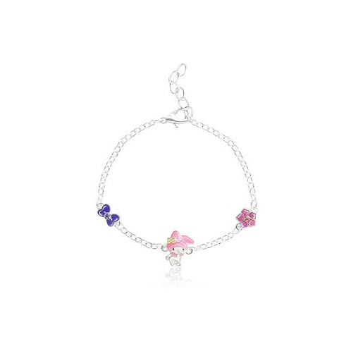 Hello Kitty Sanrio and Friends Womens Silver Plated Bracelet with Flower and Bow Charm Pendants 6.5 + 1 Officially Licensed