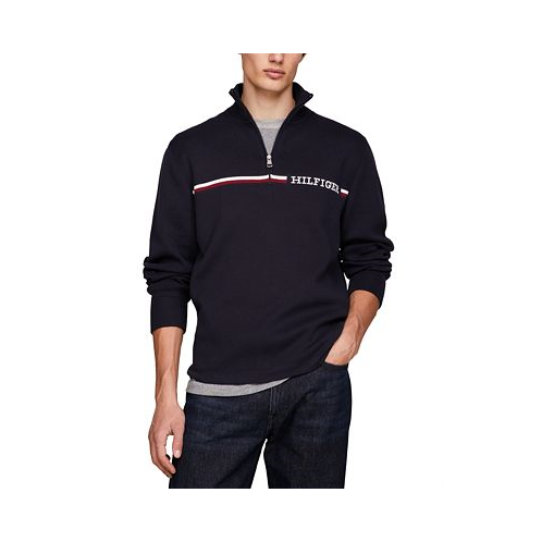 Tommy Hilfiger Mens Stripe Quarter-Zip Sweater
