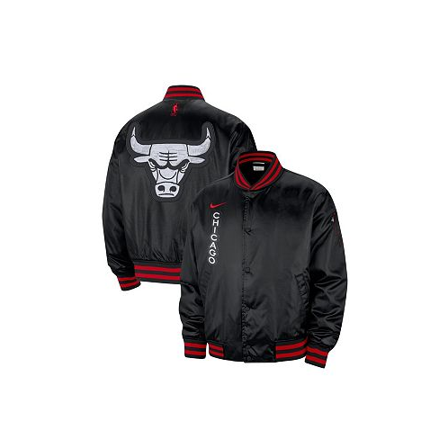 Nike Mens Black Chicago Bulls 2023/24 City Edition Courtside Premier Full-Snap Bomber Jacket
