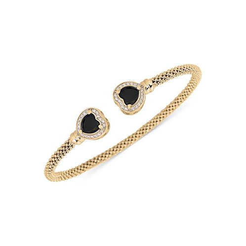 Macys Lapis & White Topaz (1/3 ct. t.w.) Heart Halo Cuff Bracelet in 14k Gold-Plated Sterling Silver (Also in Onyx & Turquoise)
