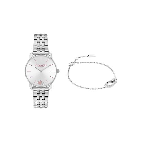 COACH Womens Elliot Silver-Tone Stainless Steel Bracelet Watch 28mm Gift Set