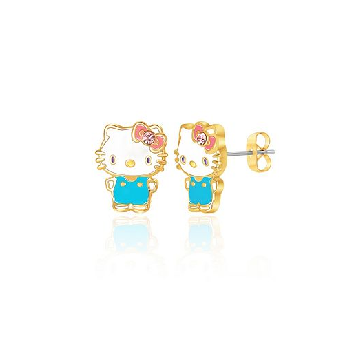 Hello Kitty Sanrio Brass Flash Plated Enamel and Pink Crystals Stud Earrings