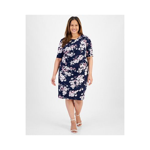 Connected Plus Size Floral-Print Faux-Wrap Dress