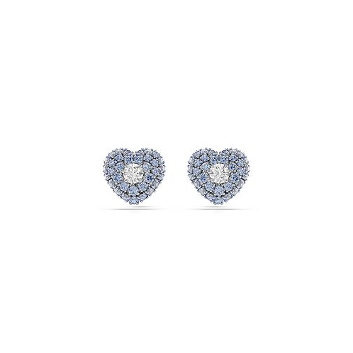 Swarovski Heart Blue Rhodium Plated Hyperbola Stud Earrings