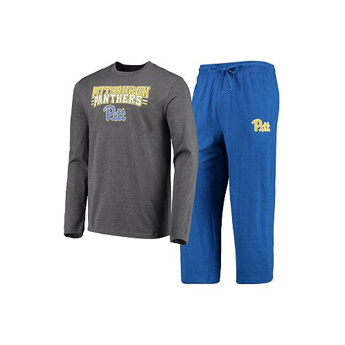 Concepts Sport Mens Royal Heathered Charcoal Distressed Pitt Panthers Meter Long Sleeve T-shirt and Pants Sleep Set