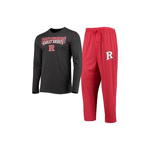 Concepts Sport Mens Scarlet Heathered Charcoal Distressed Rutgers Scarlet Knights Meter Long Sleeve T-shirt and Pants Sleep Set