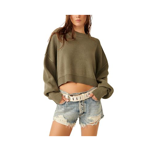 Free People Womens Easy Street Ribbed Cropped Pullover Sweater