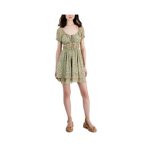 Self-Esteem Juniors Short-Sleeve Peasant Mini Dress