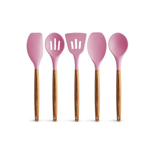 Zulay Kitchen 5 Piece Silicone Utensils Set with Authentic Acacia Wood Handles