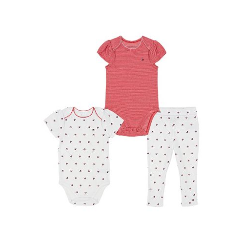 Tommy Hilfiger Baby Girls Pattern Bodysuits and Joggers 3 Piece Set