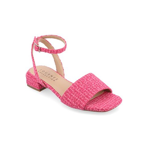 Journee Collection Womens Adleey Ankle Strap Tweed Block Heel Sandals