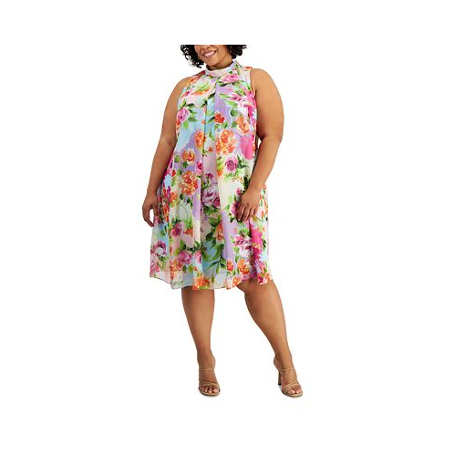 Robbie Bee Plus Size Floral-Print Sleeveless A-Line Dress