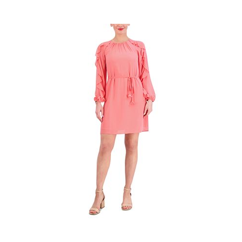 Vince Camuto Womens Ruffled Belted Dress