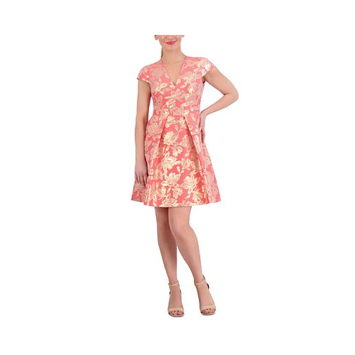 Vince Camuto Womens Jacquard Cap-Sleeve Fit & Flare Dress