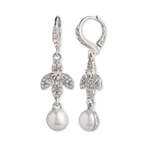 Givenchy Silver-Tone Crystal & Imitation Pearl Linear Drop Earrings