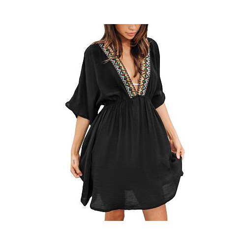 CUPSHE Womens V-Neck Embroidered Cover-Up Dress
