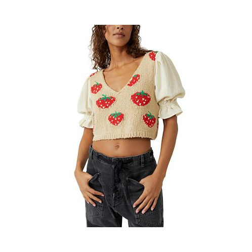 Free People Womens Strawberry Jam Mixed-Media Crop Top
