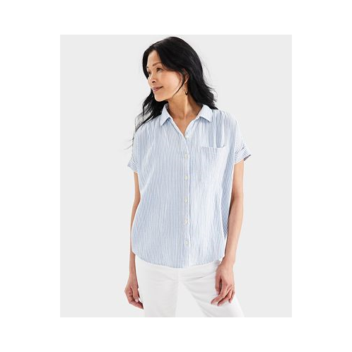 Style & Co Womens Cotton Gauze Short-Sleeve Button Up Shirt