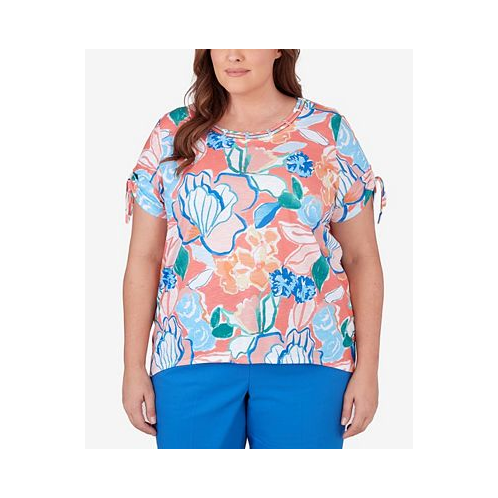Alfred Dunner Plus Size Neptune Beach Whimsical Floral Top with Side Ties