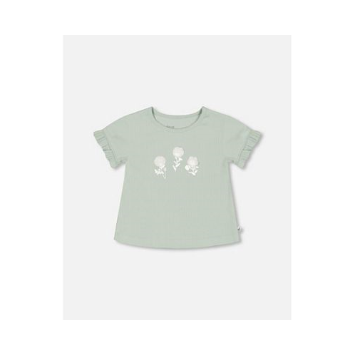 Deux par Deux Baby Girl Rib Top With Print Frosty Green - Infant