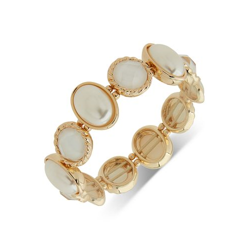 Anne Klein Gold-Tone White Stone & Mother-of-Pearl Stretch Bracelet