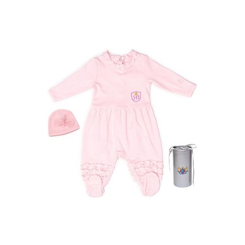 Royal Baby Collection Baby Girls Royal Baby Organic Cotton Gloved Footed Coverall Ballerina with Hat in Gift Box