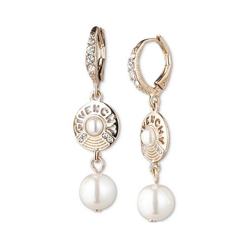 Givenchy Gold-Tone Pave Imitation Pearl & Logo Double Drop Earrings