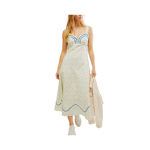 Free People Womens Sweet Hearts Floral Print Sleeveless Cotton Midi Dress