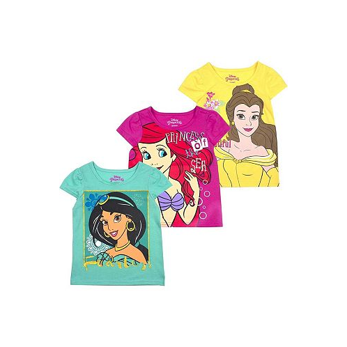 Childrens Apparel Network Toddler Boys and Girls Yellow Pink Green Disney Princess Graphic 3-Pack T-shirt Set