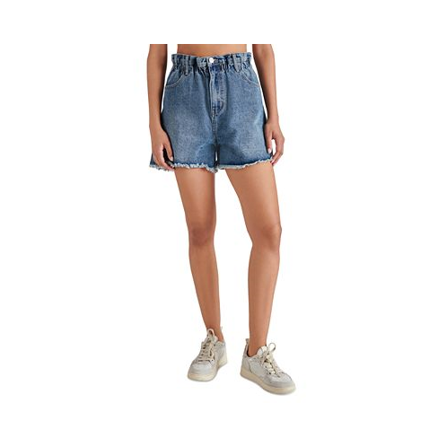 Steve Madden Womens Lunetta Cut-Hem Paper-Bag-Waist Cotton Denim Shorts