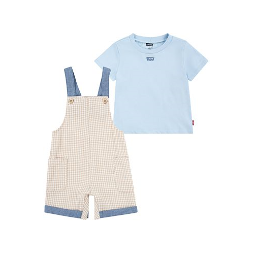 Levis Baby Boys Gingham Shortall and T-shirt Set