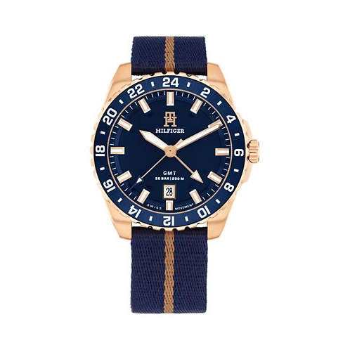 Tommy Hilfiger Mens Swiss Blue and Rose Gold Ocean Tide Textile Watch 42mm