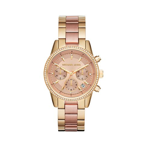 Michael Kors Womens Chronograph Ritz Two-Tone Stainless Steel Bracelet Watch 37mm MK6475