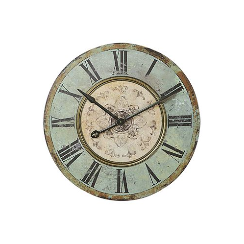 3R Studio Decorative Round Wood Wall Clock with Distressed Finish Mint Green