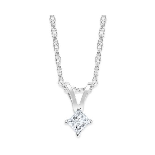 Macys 10k White Gold Necklace Princess-Cut Diamond Accent Pendant
