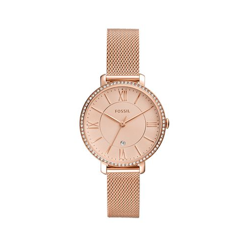 Fossil Womens Jacqueline Rose Gold-Tone Stainless Steel Mesh Bracelet Watch 36mm