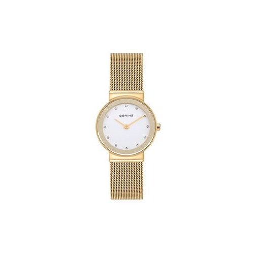 Bering Womens Crystal Gold-Tone Stainless Steel Mesh Bracelet Watch 26mm