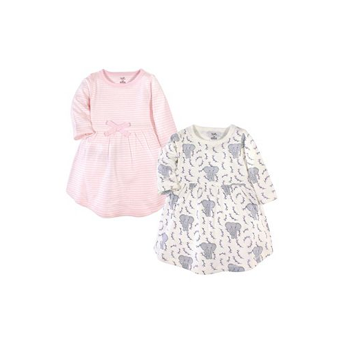 Touched by Nature Toddler Girls ganic Cotton Long-Sleeve Dresses 2pk Pink Elephant