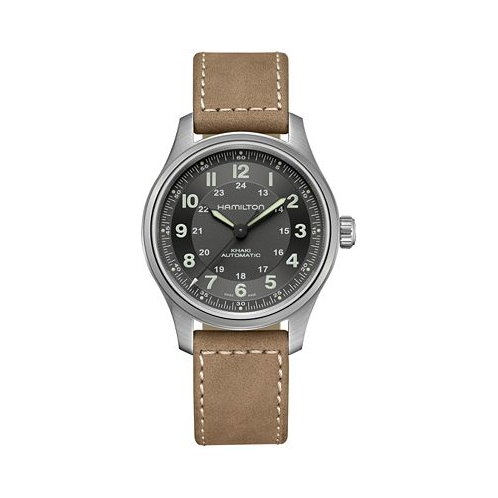 Hamilton Mens Swiss Automatic Khaki Field Brown Leather Strap Watch 42mm