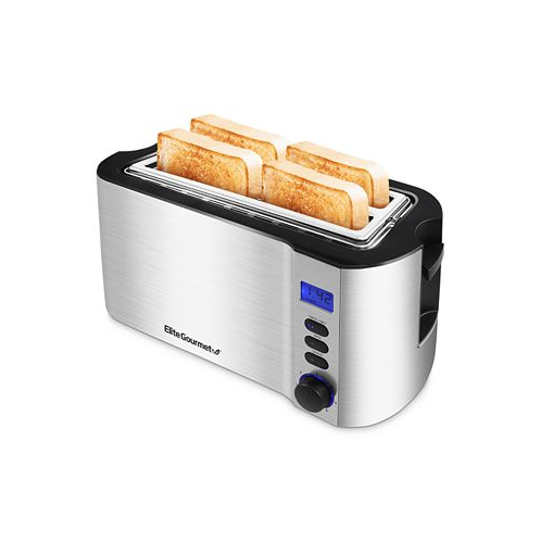 Elite Gourmet 4-Slice Long Slot Digital Countdown Toaster 6 Toast Settings Slide Out Crumb Tray Extra Wide 1.5 Slots for Bagels