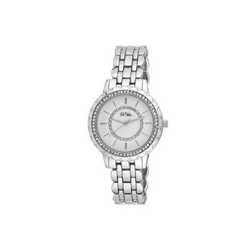 Bob Mackie Unisex Crystal Dial Scallop Bezel Silver-tone Base Metal Bracelet Watch 36mm